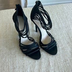 Herve Leger Olesia Black Leather Strappy Sandals Heel